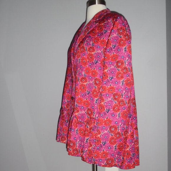 $2190 Lela Rose Wave Flounce Peplum Floral Pink Blazer Button Jacket Light Coat - Picture 8 of 12